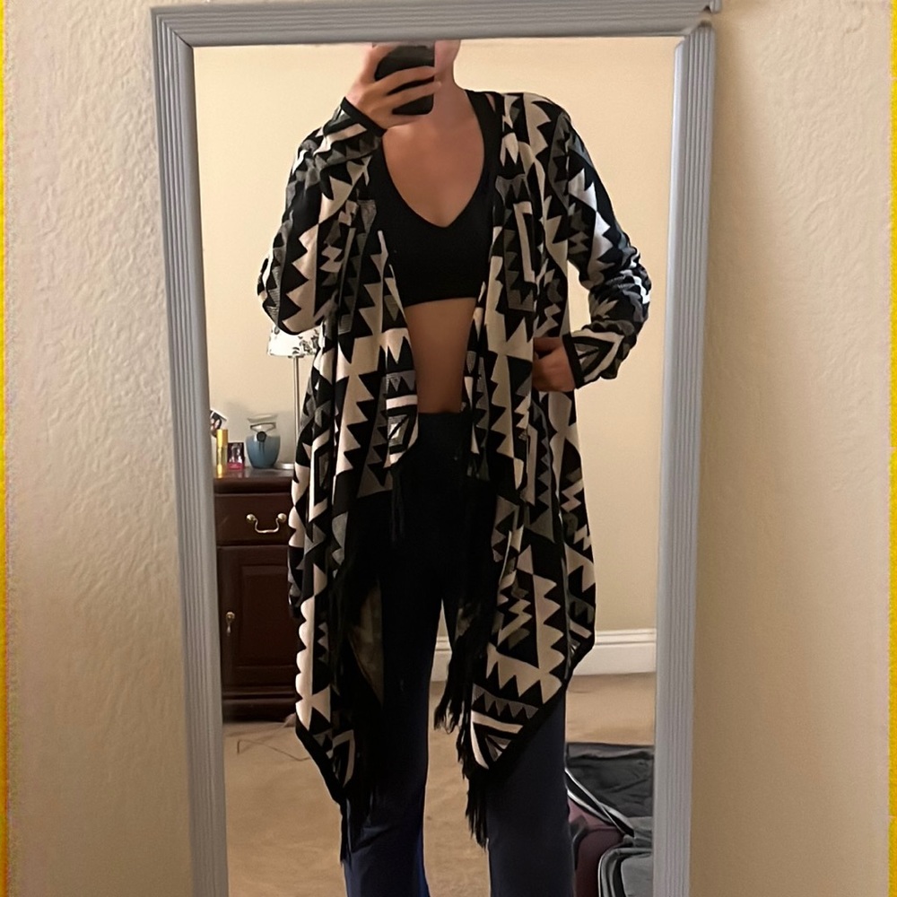 Open Front Fringe Cardigan